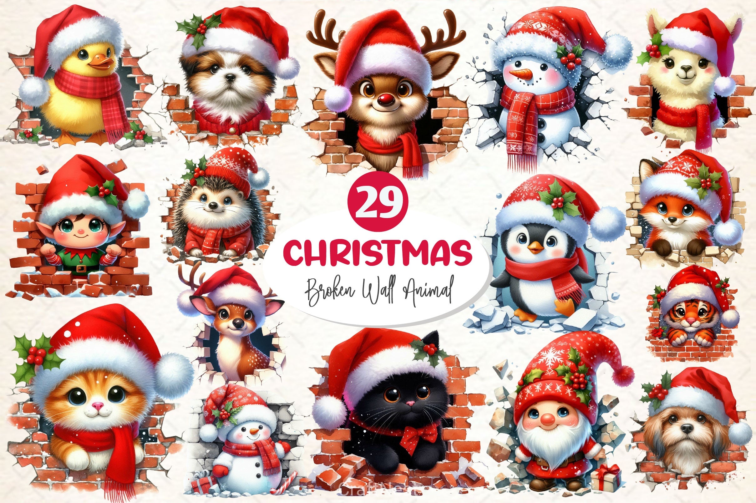 Christmas Animal Broken Wall Clipart Bundle - CraftNest - Digital Crafting and Art