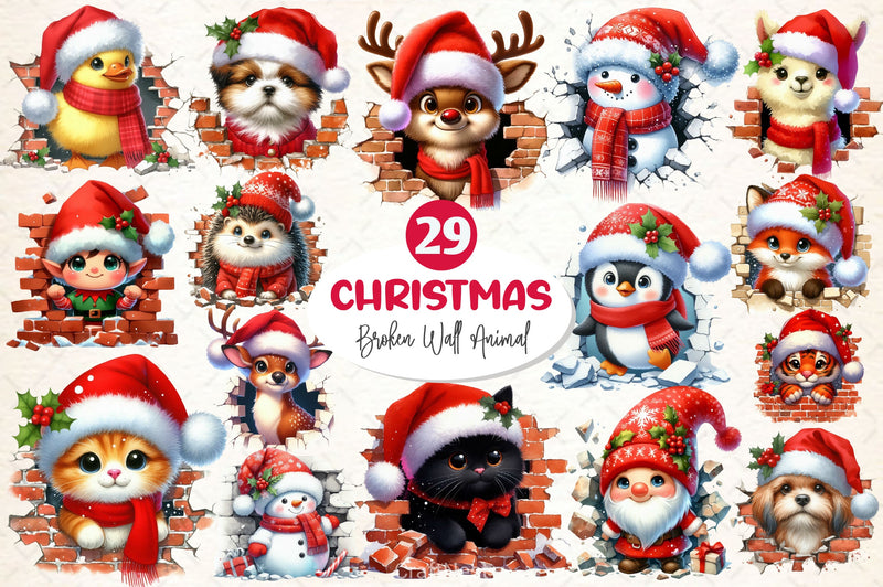 Christmas Animal Broken Wall Clipart Bundle - CraftNest - Digital Crafting and Art