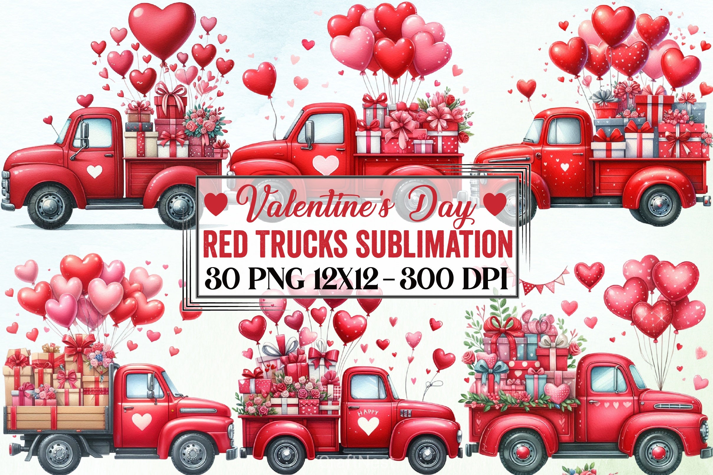 Valentine Red Trucks Clipart Bundle - CraftNest - Digital Crafting and Art