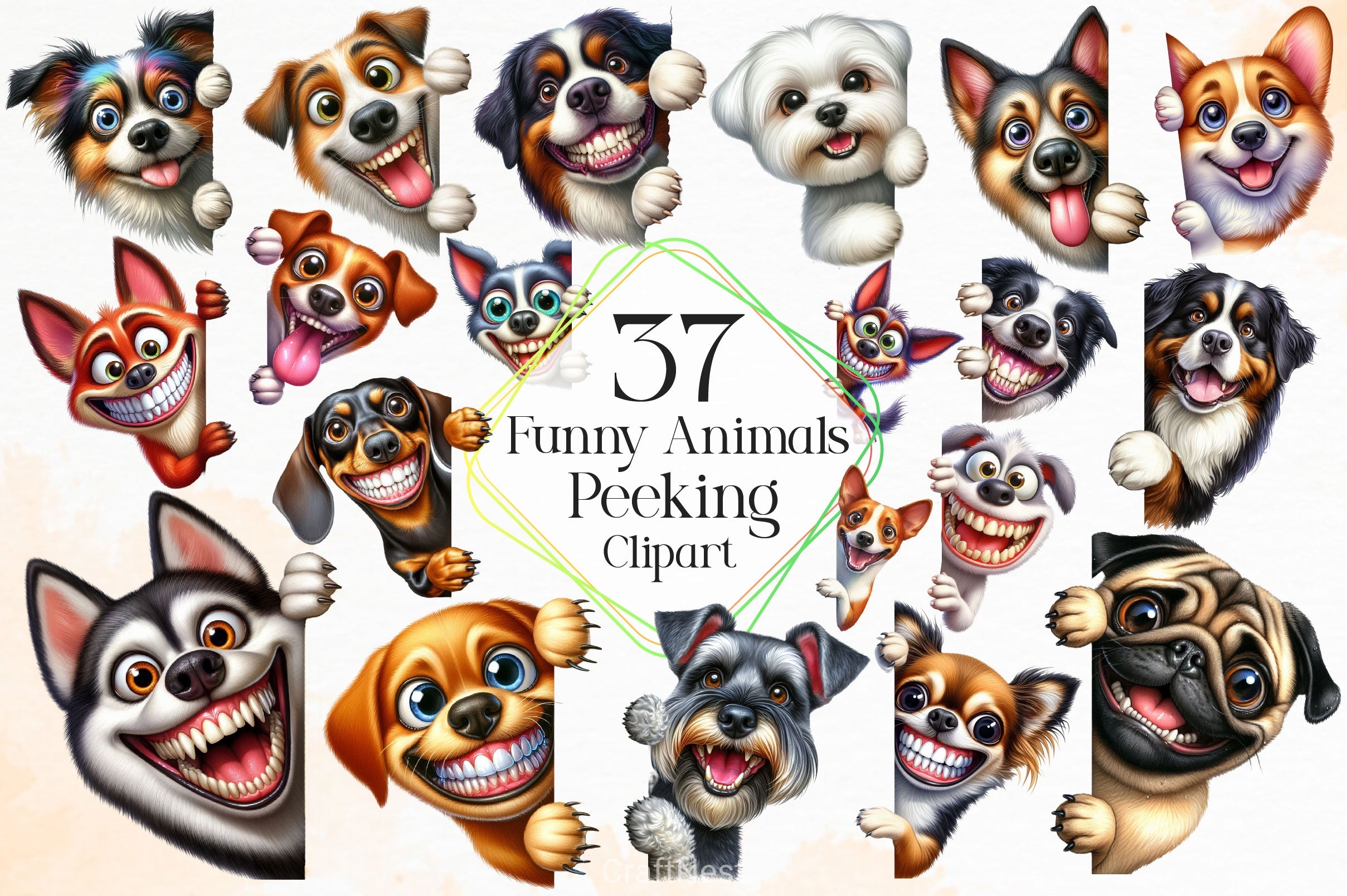 Funny Animals Peeking Around Corner Clipart Bundle 5 - CraftNest - Digital Crafting and Art