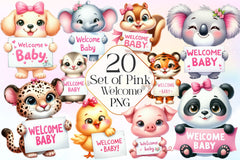 Set Of Pink Welcome Baby Clipart Bundle - CraftNest - Digital Crafting and Art