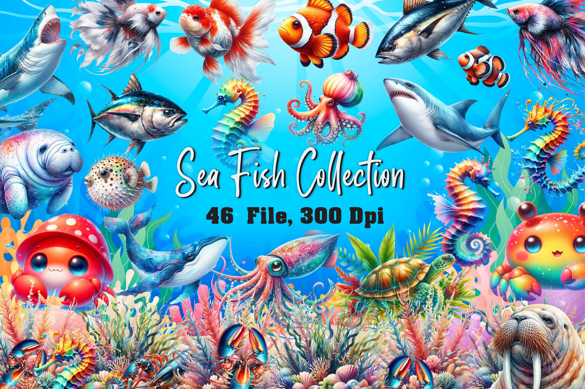 Sea Fish Collection Clipart Bundle - CraftNest - Digital Crafting and Art
