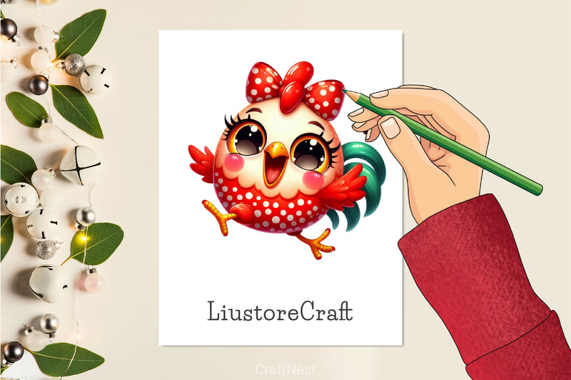 Polka Dot Chickens Bow Clipart Bundle 2 - CraftNest - Digital Crafting and Art