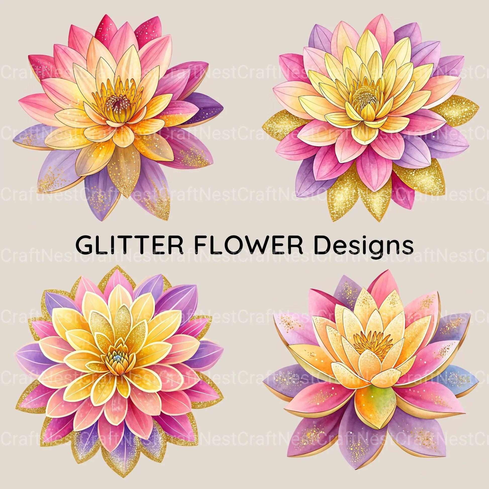 Glitter Flowers Clipart Bundle - CraftNest - Digital Crafting and Art