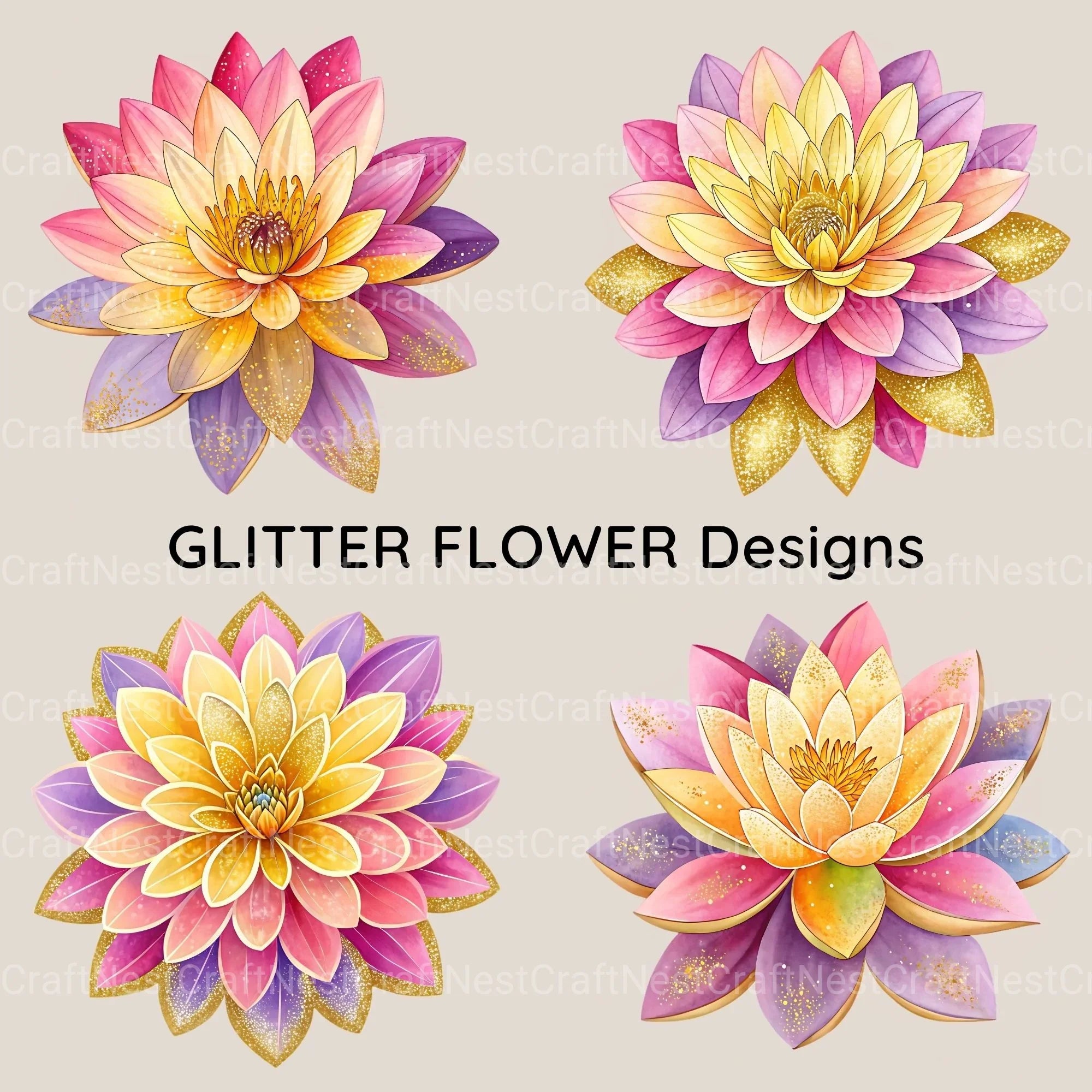 Glitter Flowers Clipart Bundle - CraftNest - Digital Crafting and Art