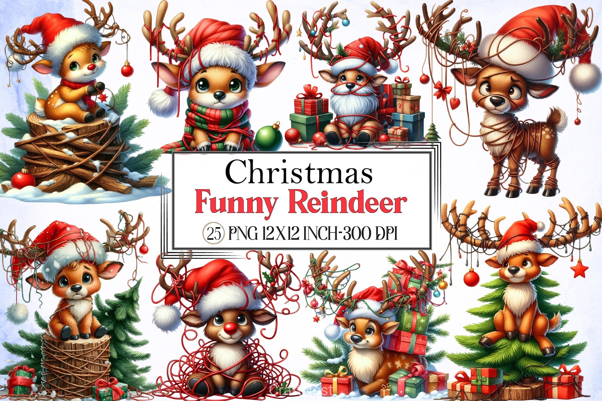 Funny Reindeer Christmas Clipart Bundle - CraftNest - Digital Crafting and Art