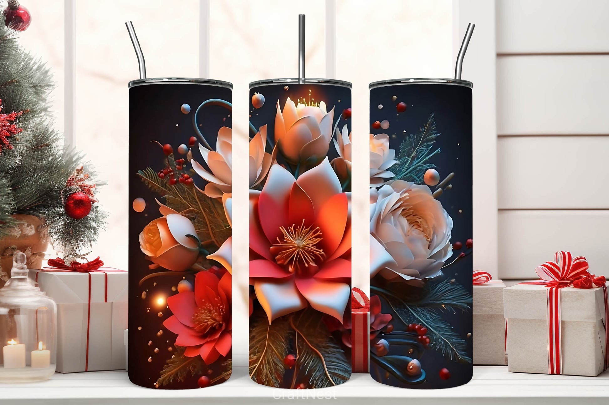 Flower Tumbler Wrap Bundle 9 - CraftNest - Digital Crafting and Art