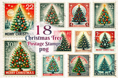 Christmas Tree Postage Stamps Clipart Bundle - CraftNest - Digital Crafting and Art