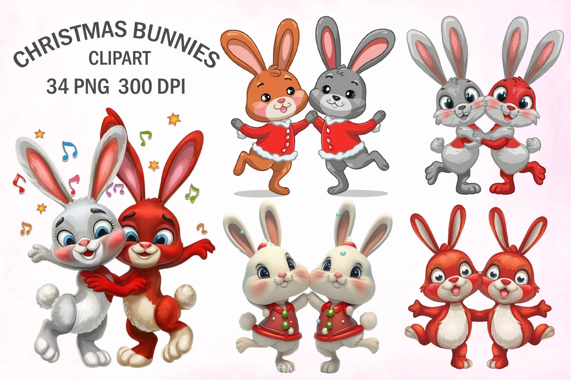 Christmas Bunnies Clipart Bundle 2 - CraftNest - Digital Crafting and Art