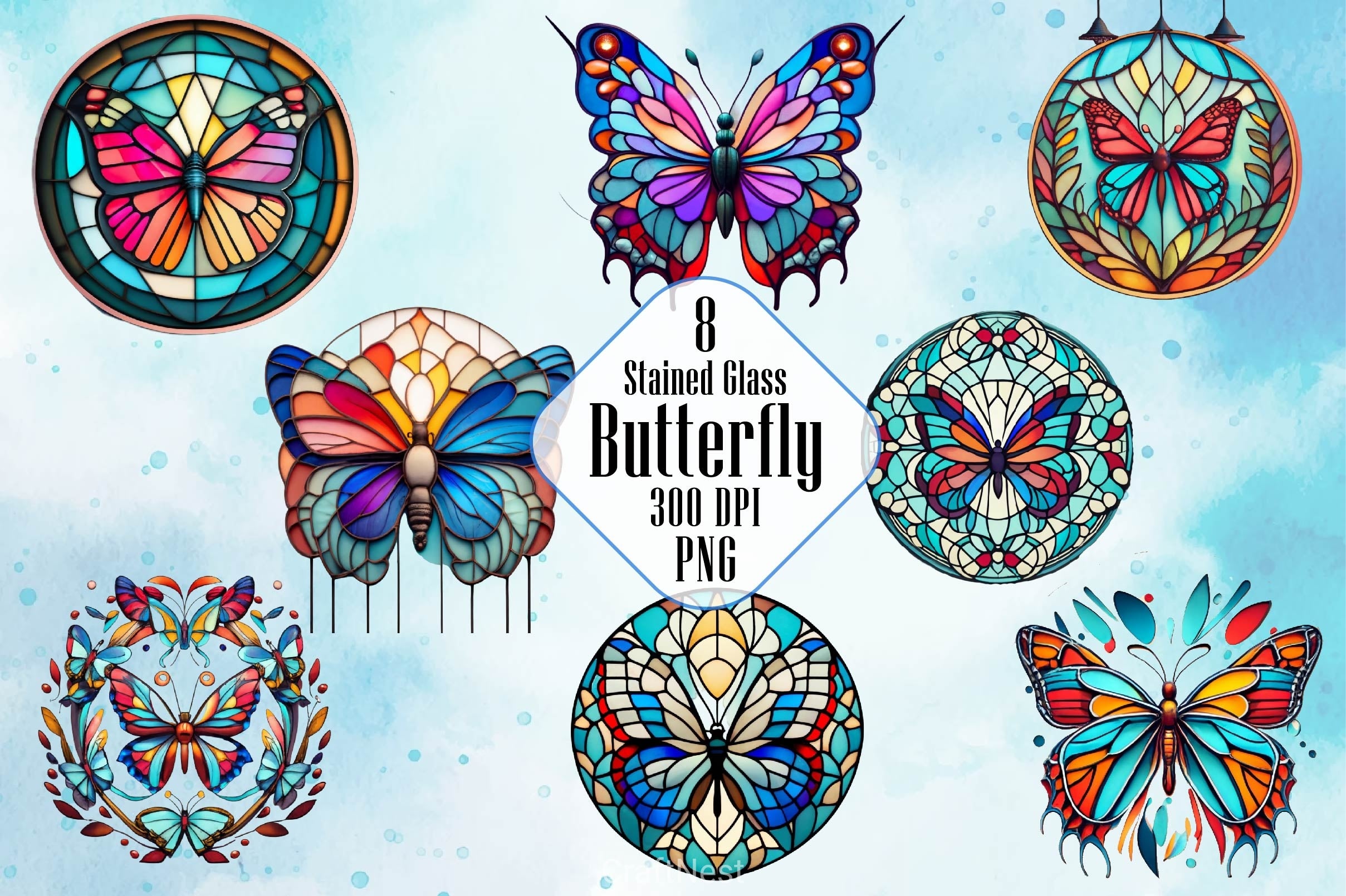 Stained Glass Butterfly Clipart Bundle - CraftNest - Digital Crafting and Art