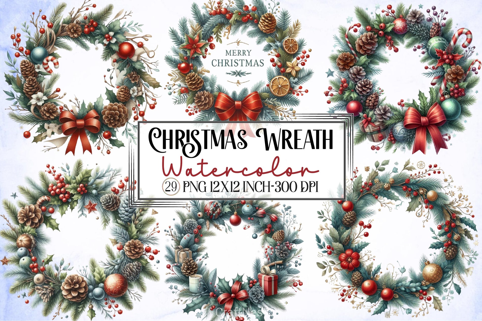 Christmas Wreath Clipart Bundle 5 - CraftNest - Digital Crafting and Art