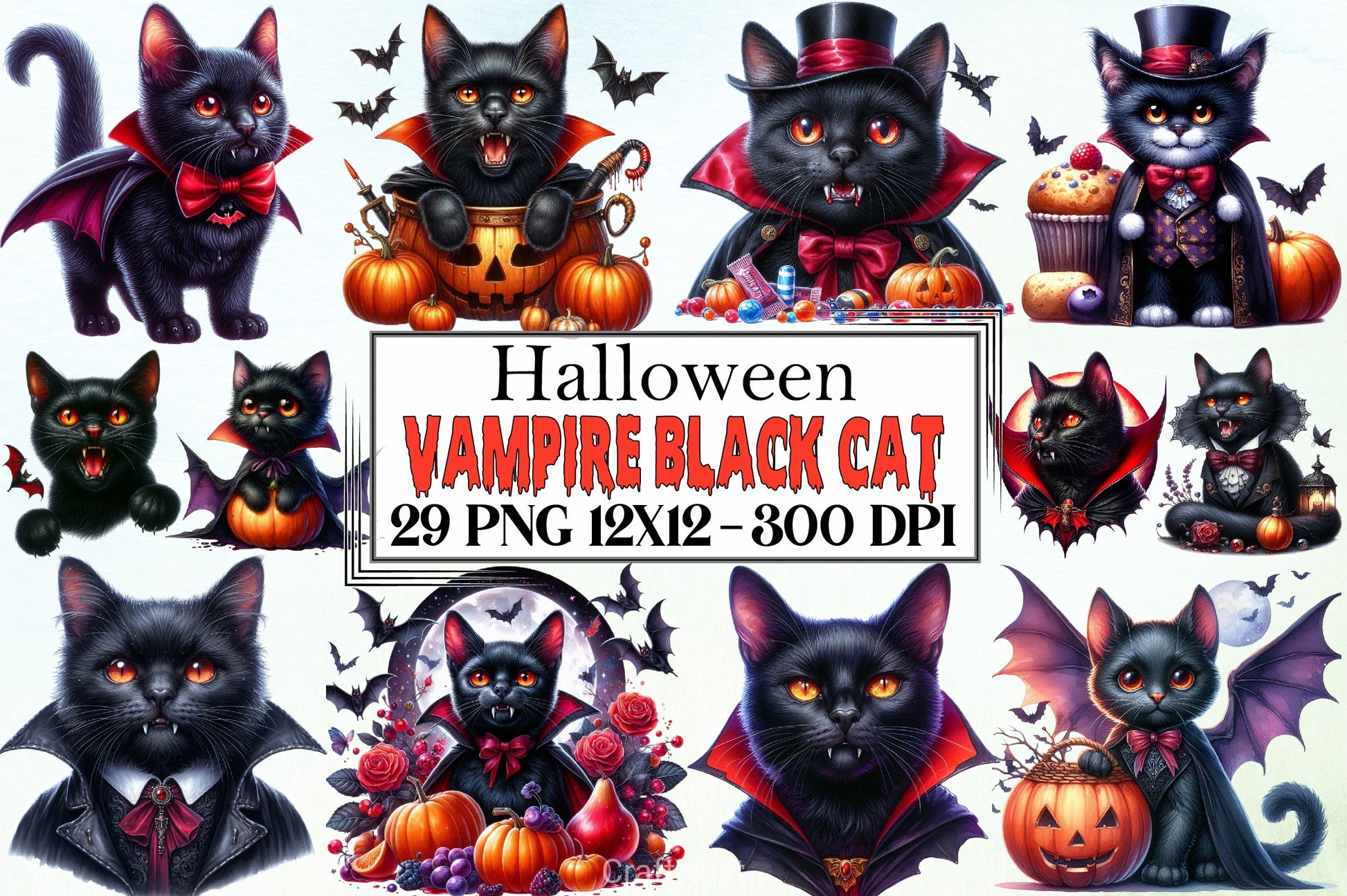 Halloween Vampire Cat Clipart Bundle - CraftNest - Digital Crafting and Art