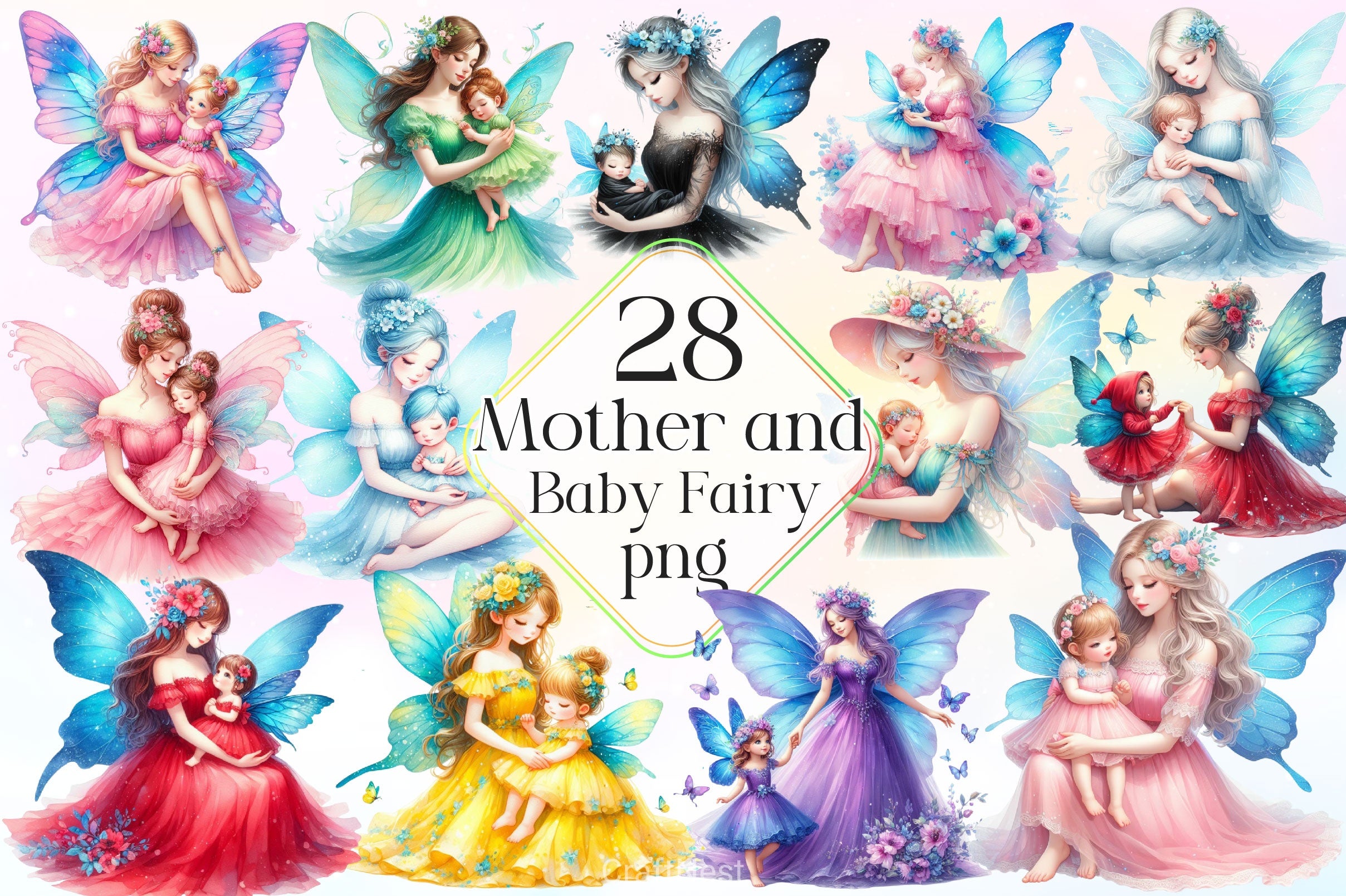 Mother And Baby Fairy Clipart Bundle 2 - CraftNest - Digital Crafting and Art