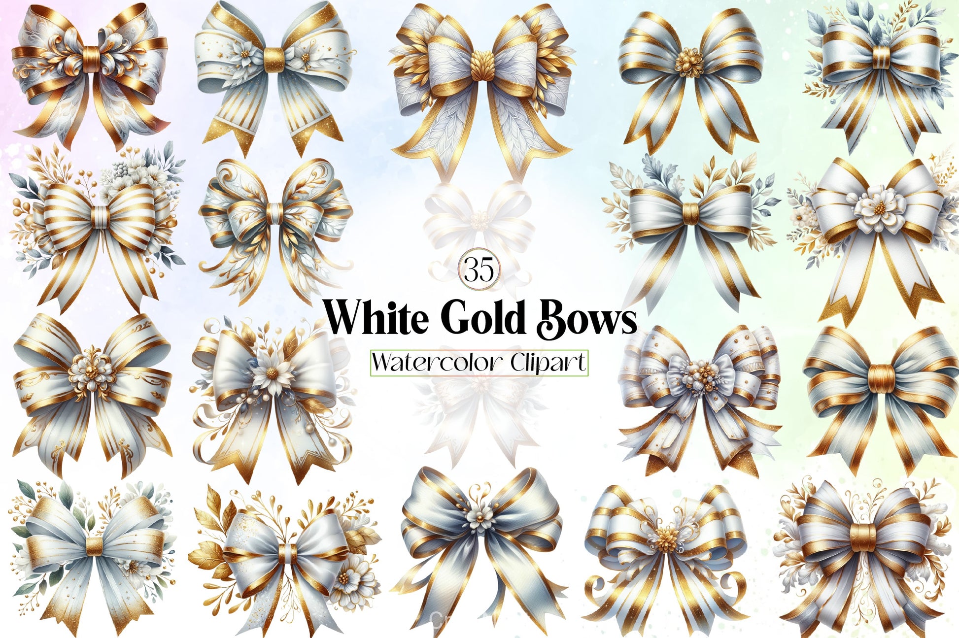 White Gold Bows Clipart Bundle - CraftNest - Digital Crafting and Art