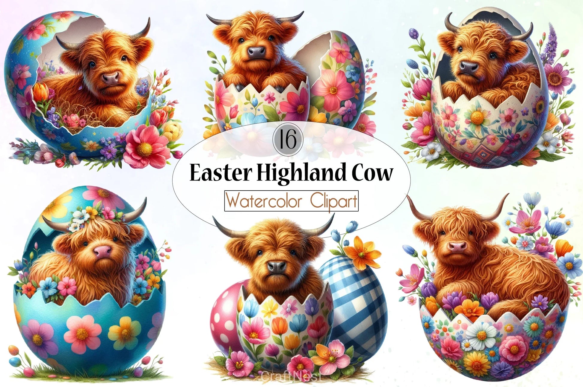 Easter Highland Cow Clipart Bundle 10 - CraftNest - Digital Crafting and Art