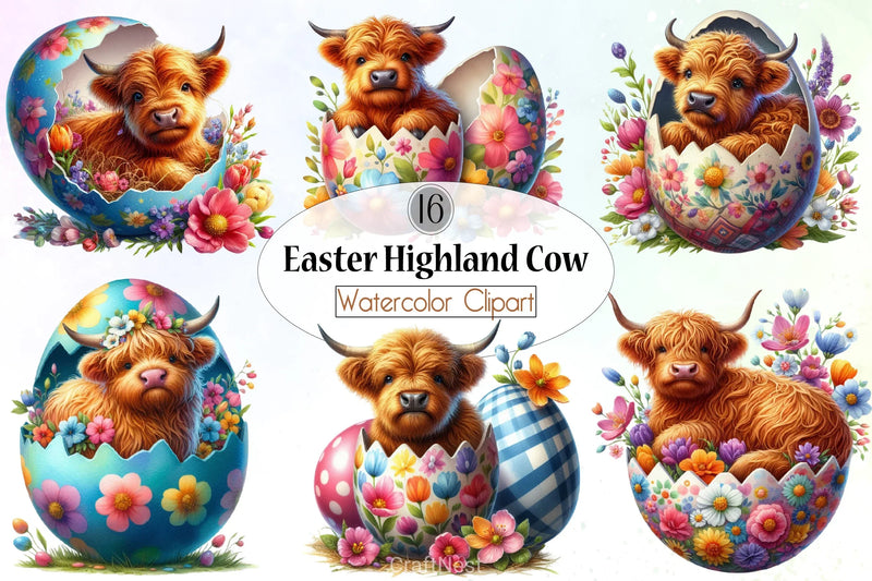 Easter Highland Cow Clipart Bundle 10 - CraftNest - Digital Crafting and Art