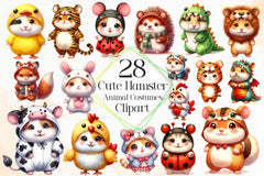 Cute Hamster In Animal Costumes Clipart Bundle - CraftNest - Digital Crafting and Art