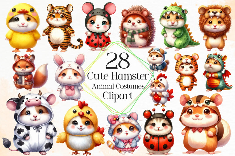 Cute Hamster In Animal Costumes Clipart Bundle - CraftNest - Digital Crafting and Art