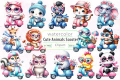 Cute Animals In Scooter Clipart Bundle - CraftNest - Digital Crafting and Art