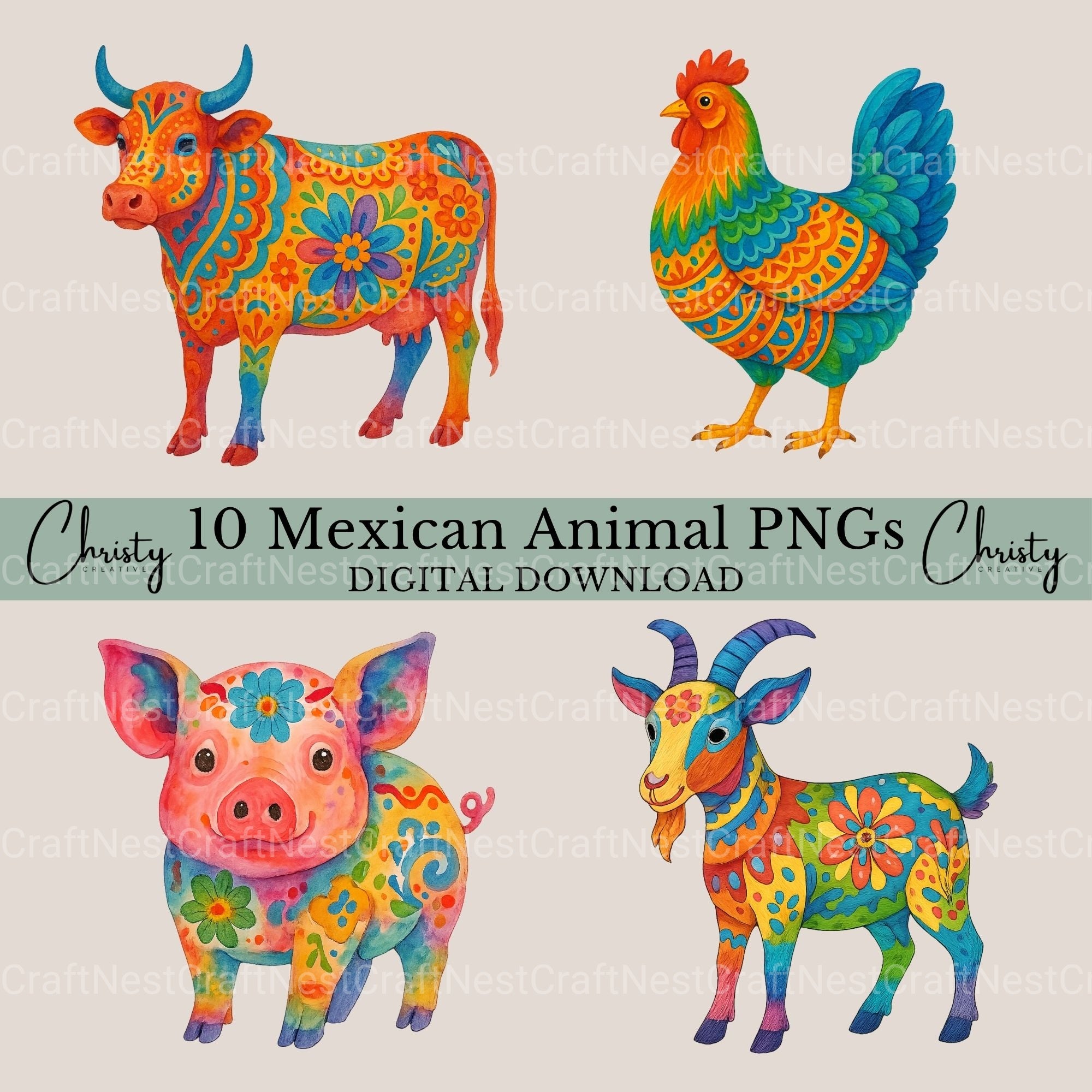 Mexican Folk Art Animals Clipart Bundle - CraftNest - Digital Crafting and Art