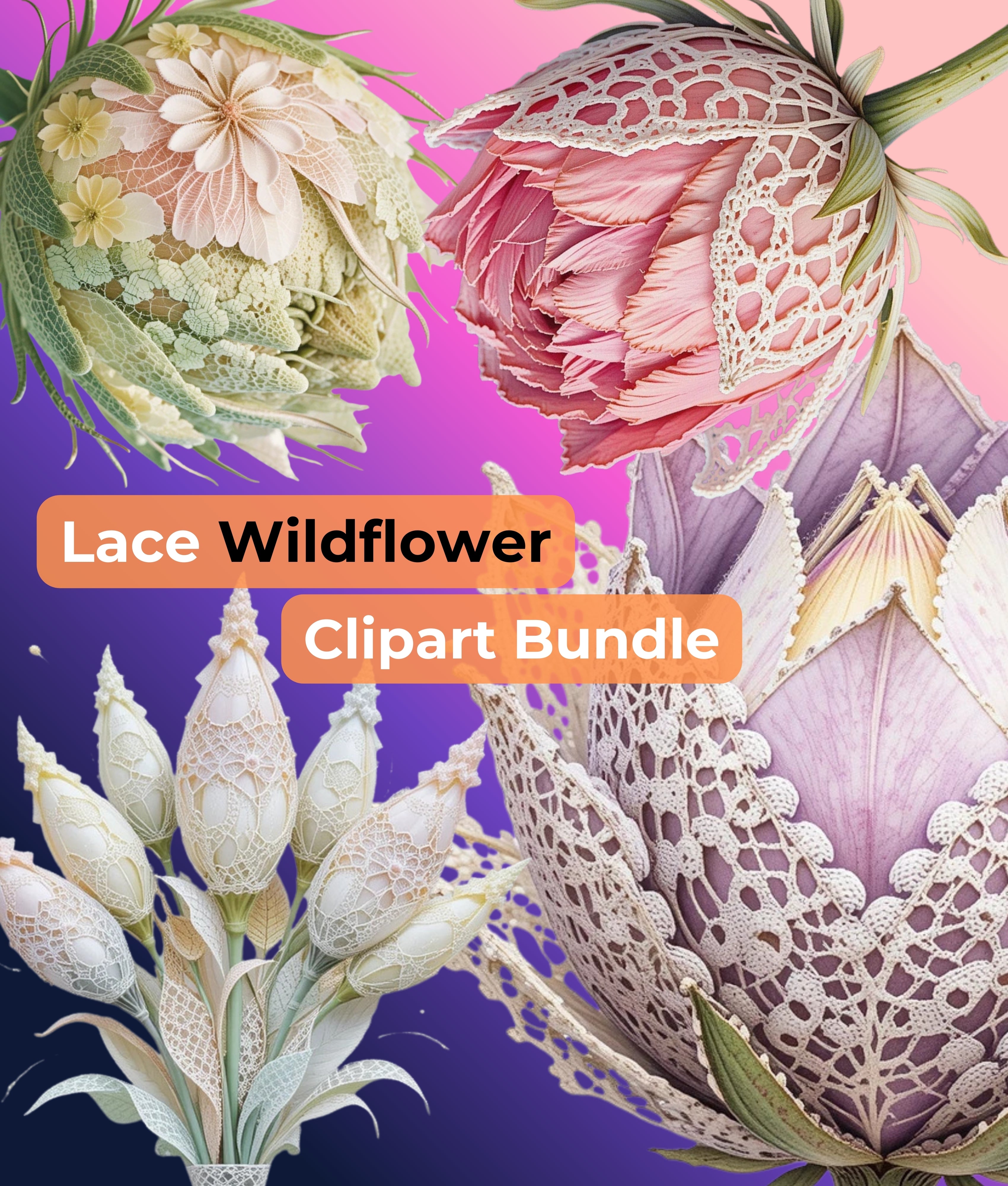 Lace Wildflower Clipart Bundle