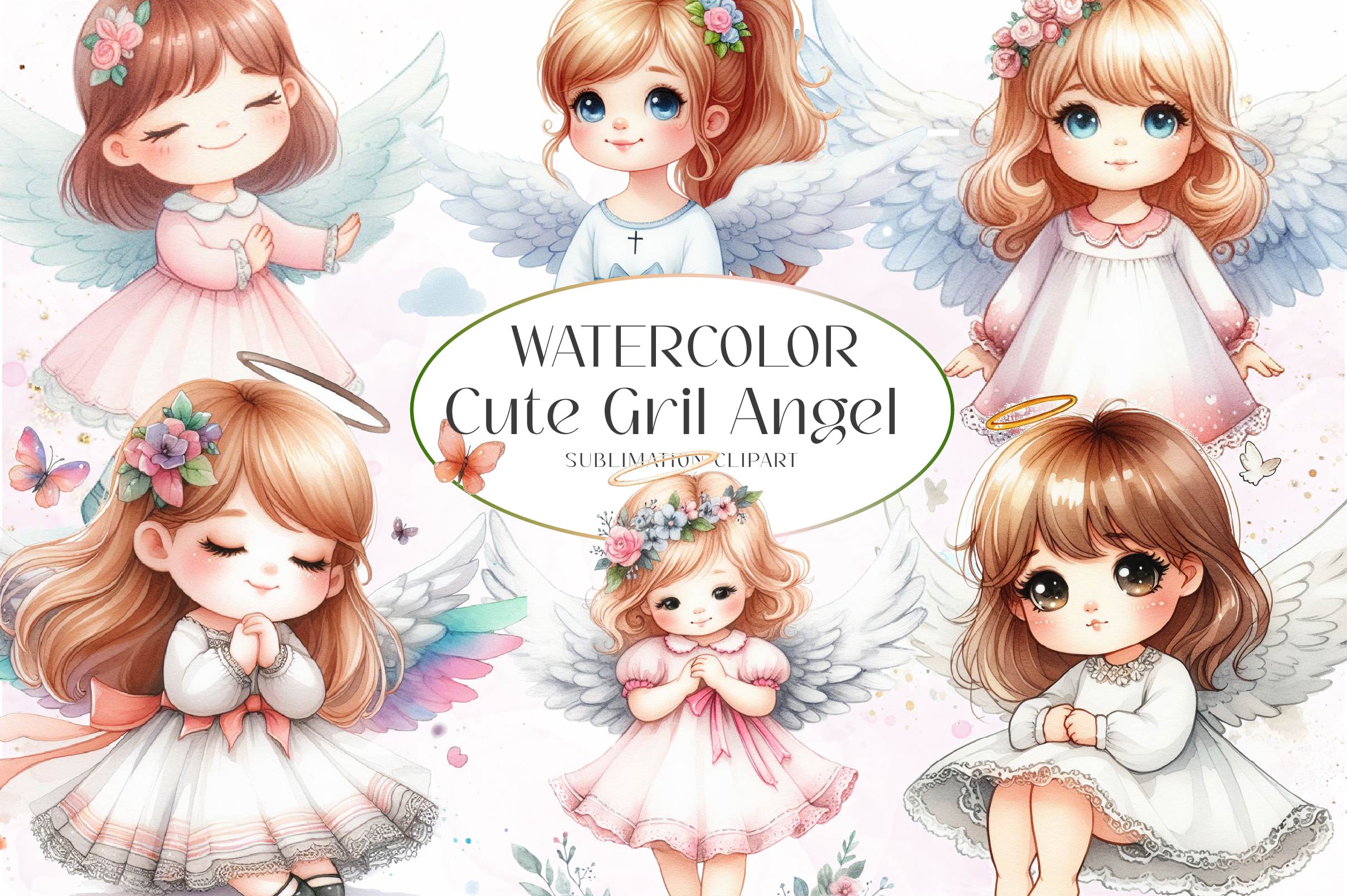Cute Girl Angel Clipart Bundle - CraftNest - Digital Crafting and Art