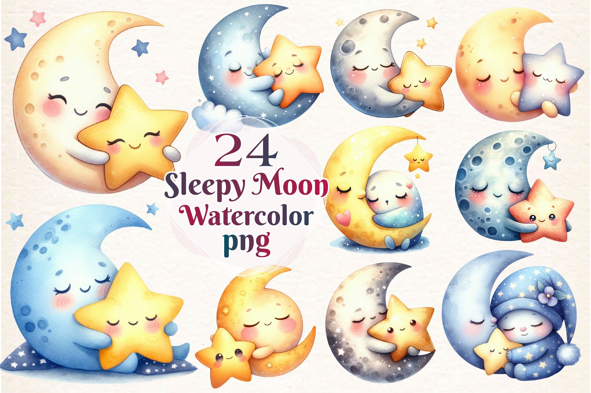 Sleepy Moon Clipart Bundle 3 - CraftNest - Digital Crafting and Art