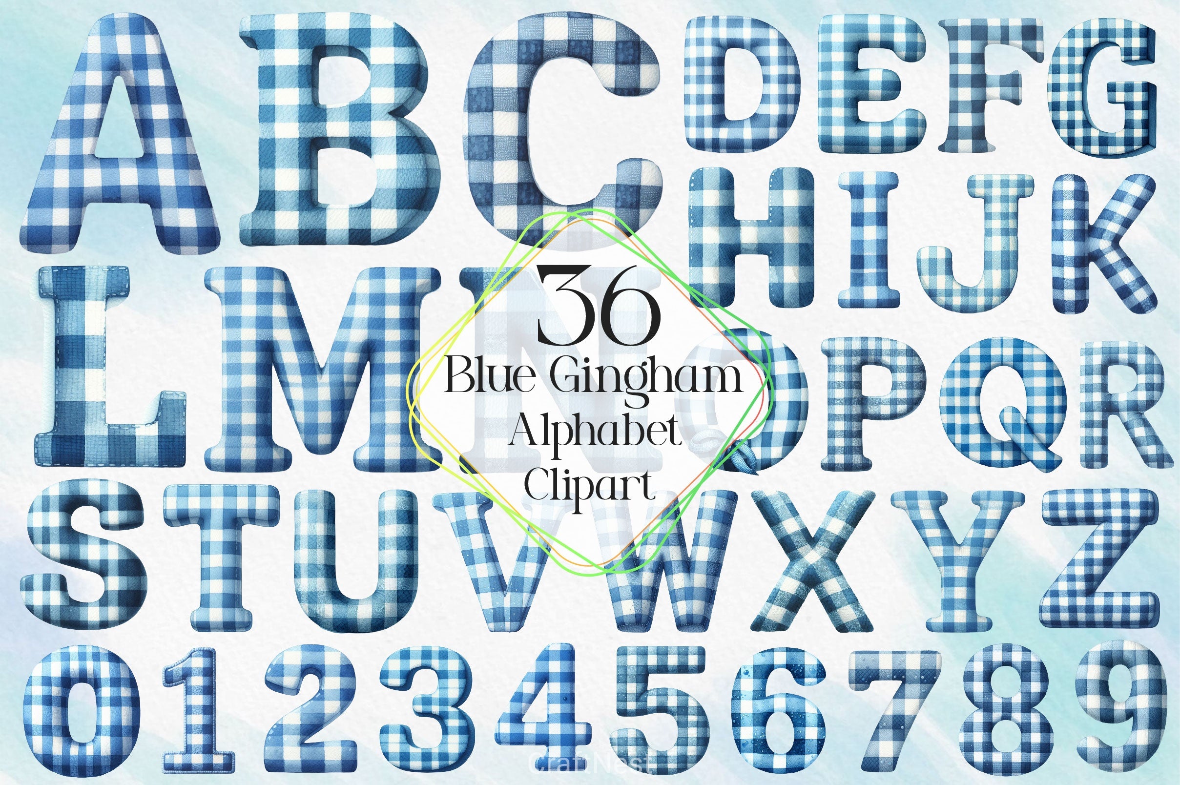 Blue Gingham Alphabet Clipart Bundle - CraftNest - Digital Crafting and Art
