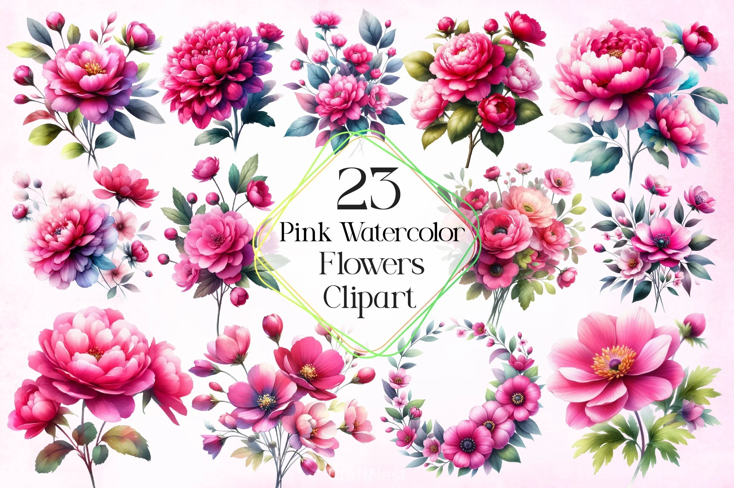 Pink Flowers Clipart Bundle - CraftNest - Digital Crafting and Art