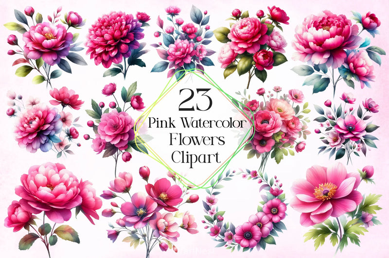 Pink Flowers Clipart Bundle - CraftNest - Digital Crafting and Art