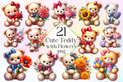 Teddy Bear Holding Flowers Clipart Bundle - CraftNest - Digital Crafting and Art