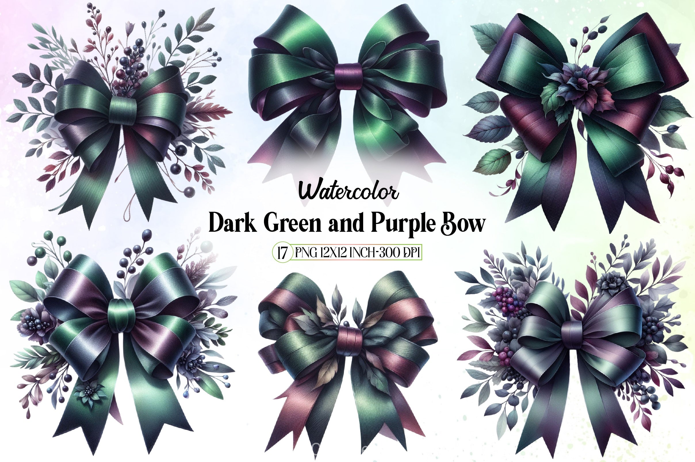 Dark Green & Purple Bow Clipart Bundle - CraftNest - Digital Crafting and Art