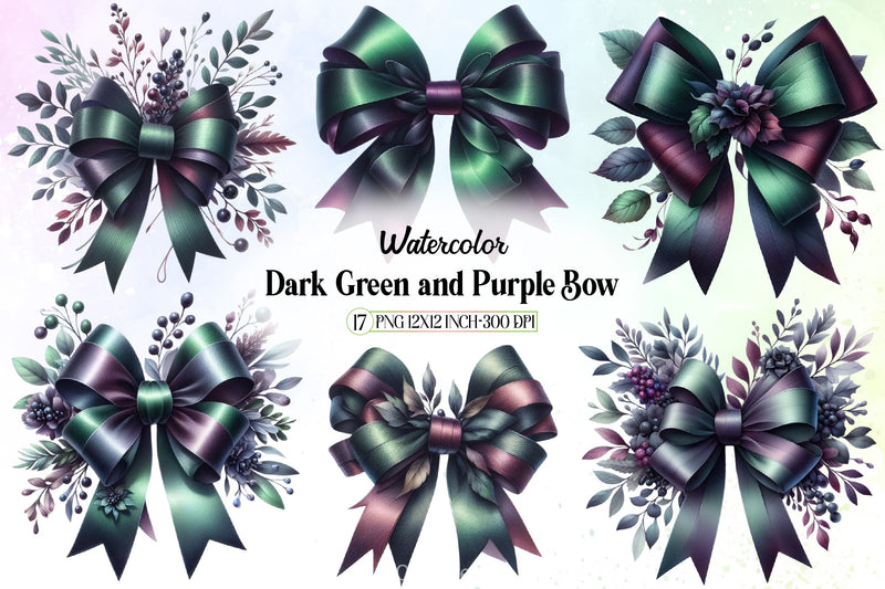 Dark Green & Purple Bow Clipart Bundle - CraftNest - Digital Crafting and Art