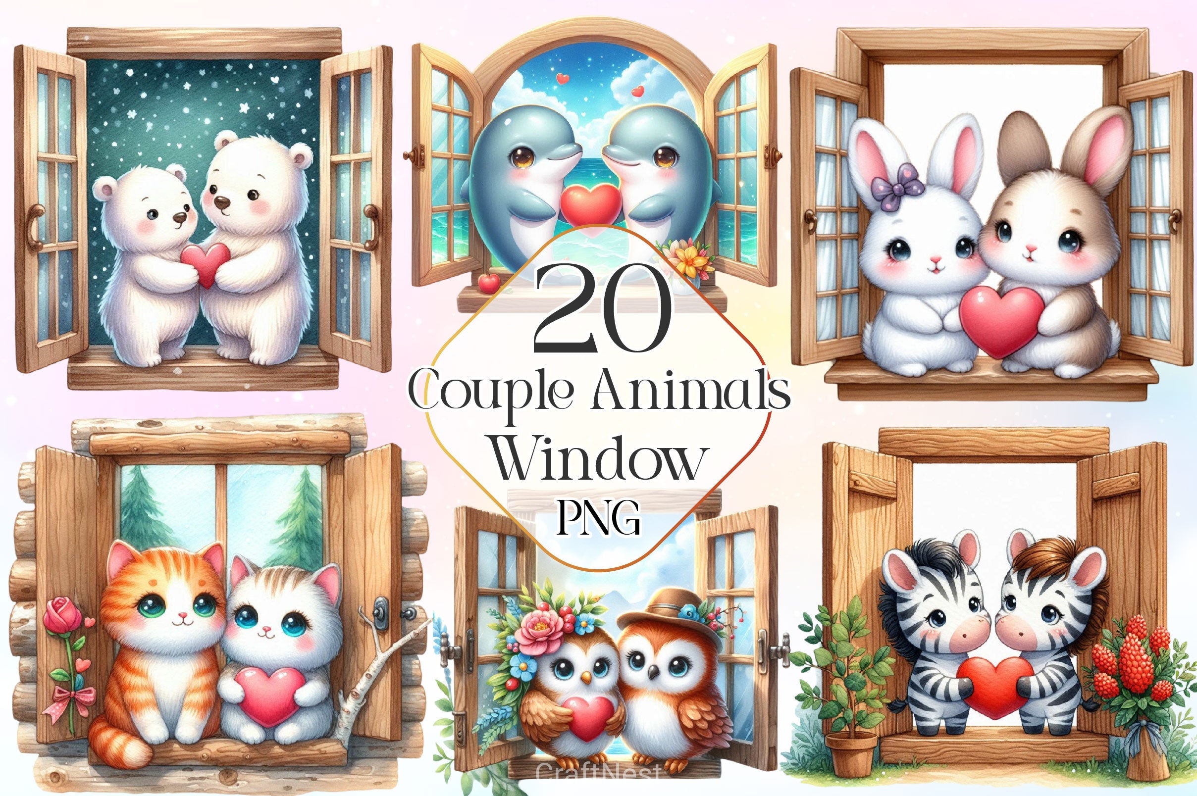 Couple Animals At The Window Clipart Bundle - CraftNest - Digital Crafting and Art