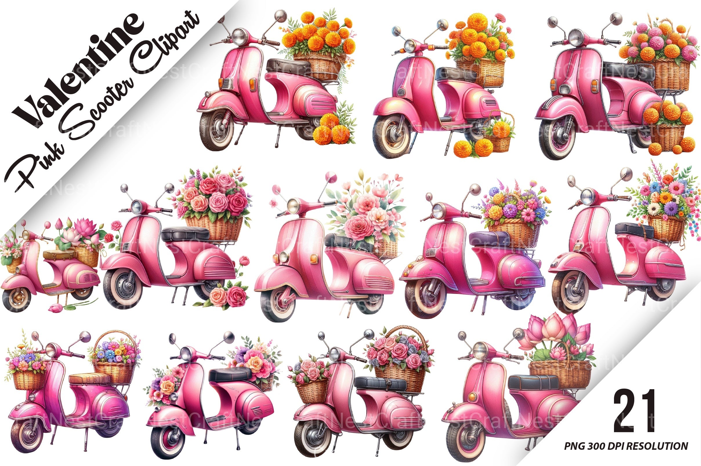 Pink Scooter Clipart Bundle - CraftNest - Digital Crafting and Art
