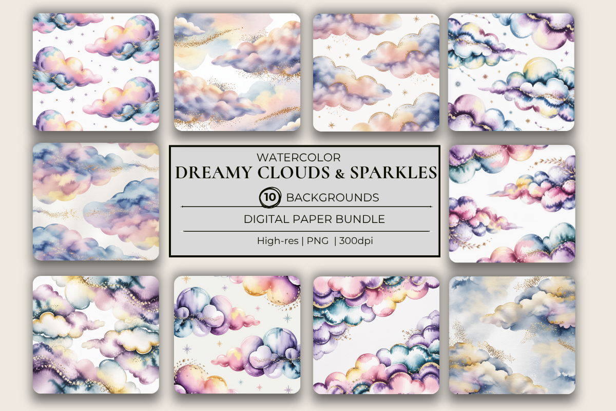 Dreamy Clouds & Sparkles Background Papers