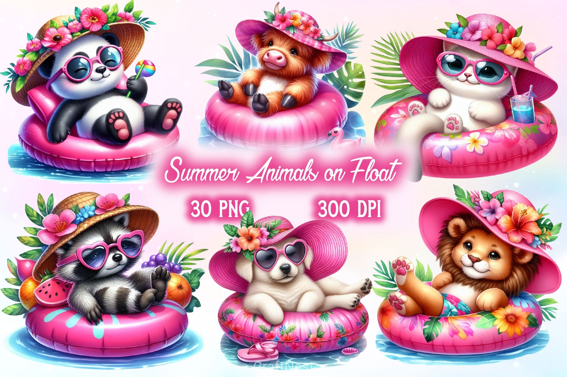 Summer Animals On Float Clipart Bundle 2 - CraftNest - Digital Crafting and Art