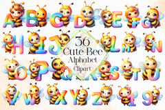 Cute Bee Alphabet Clipart Bundle - CraftNest - Digital Crafting and Art