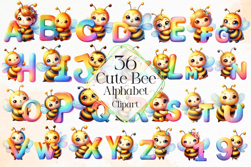 Cute Bee Alphabet Clipart Bundle - CraftNest - Digital Crafting and Art