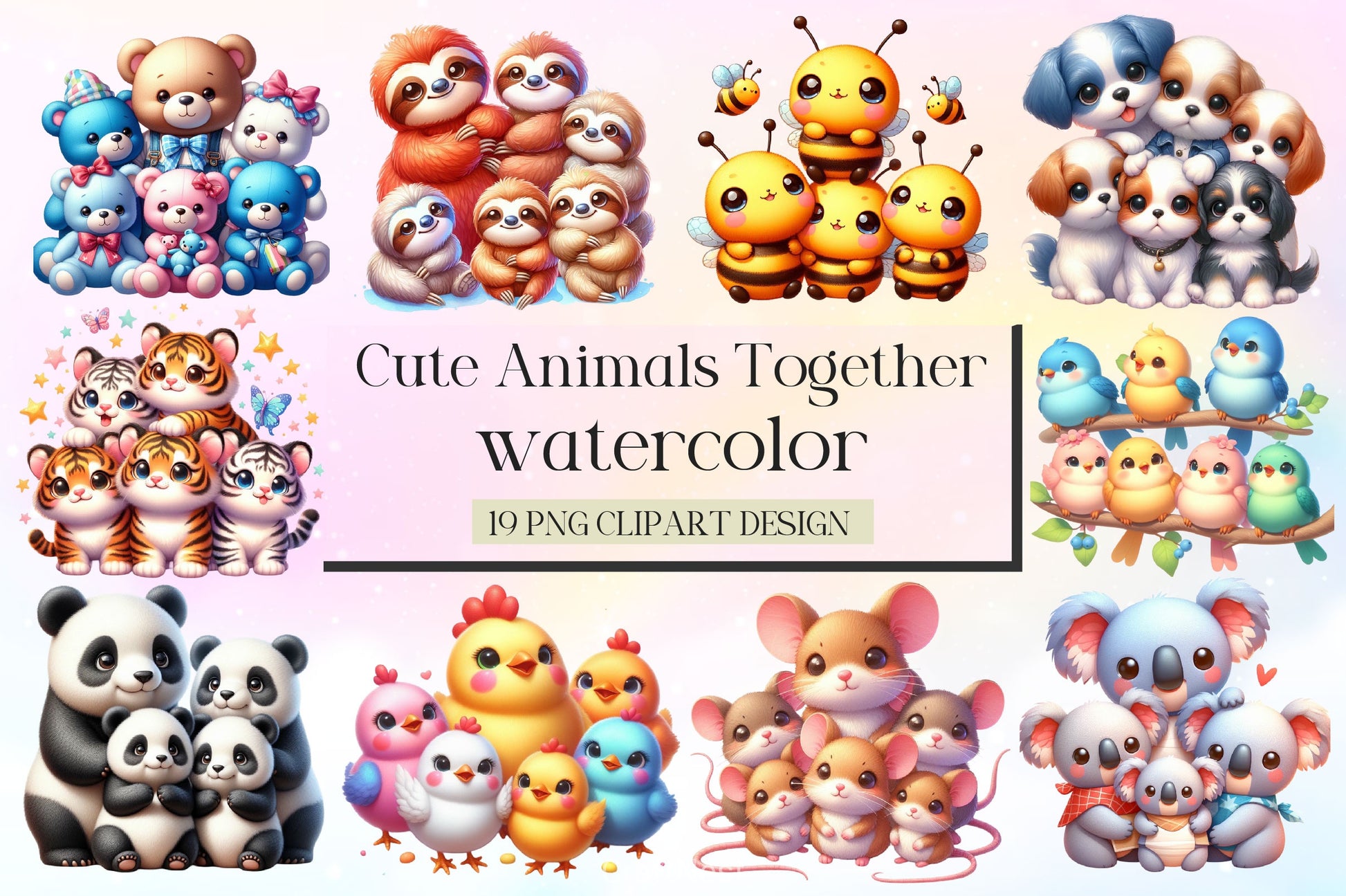 Cute Animals Together Clipart Bundle - CraftNest - Digital Crafting and Art