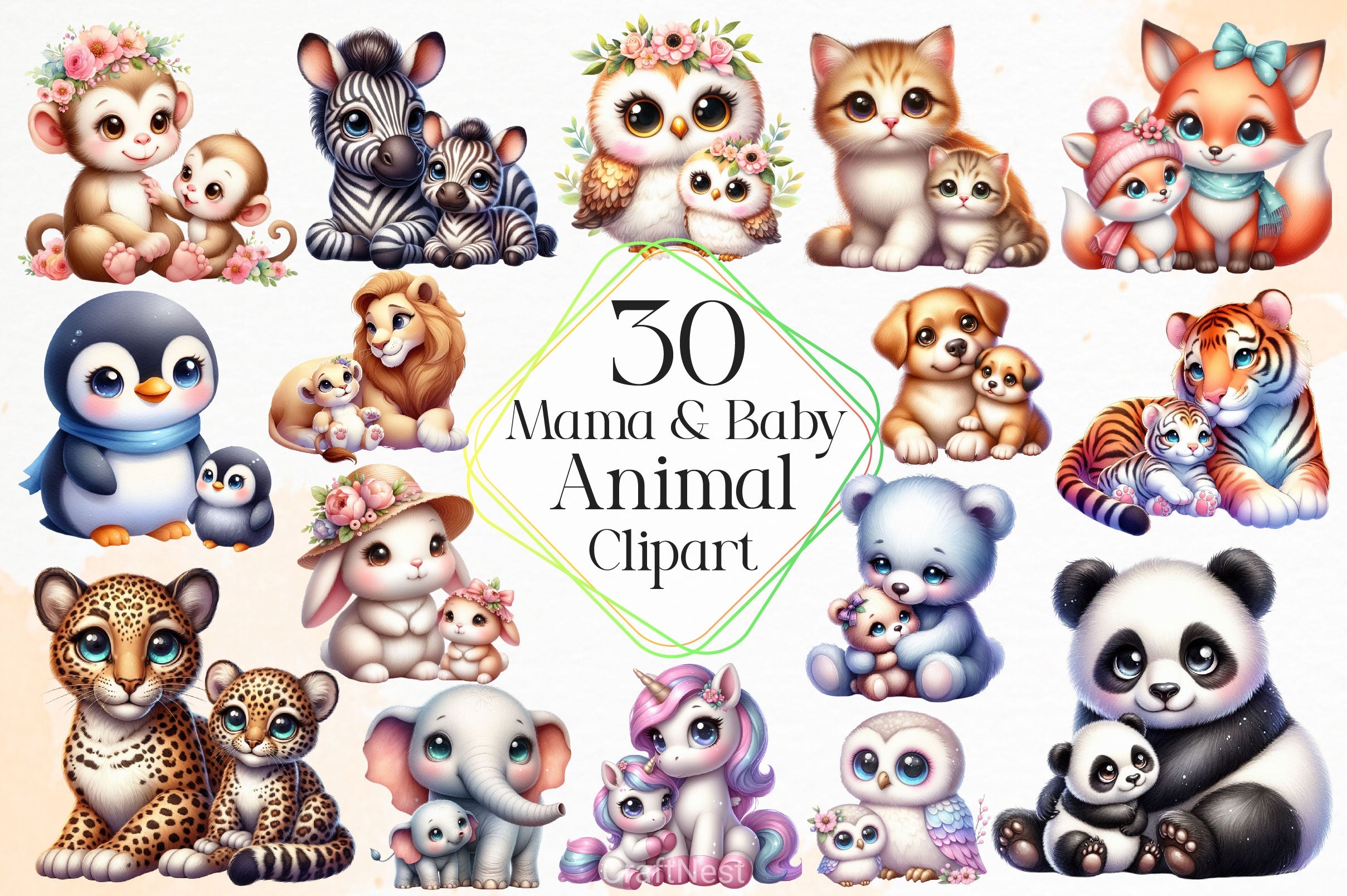 Mama And Baby Animal Clipart Bundle 2 - CraftNest - Digital Crafting and Art