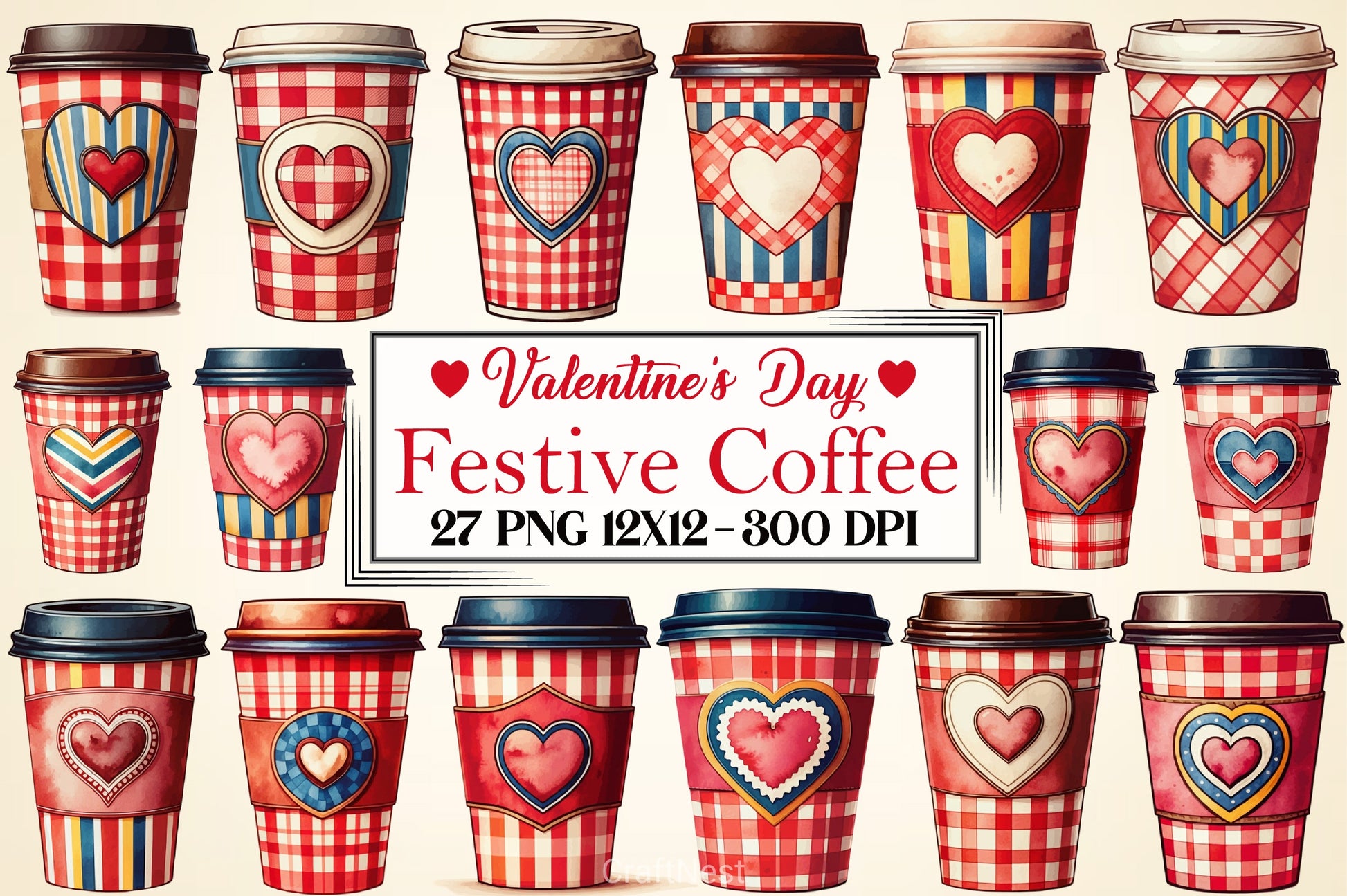 Christmas Plaid Coffee Cup Clipart Bundle - CraftNest - Digital Crafting and Art