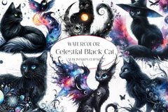Celestial Black Cat Magic Cat Clipart Bundle 1 - CraftNest - Digital Crafting and Art