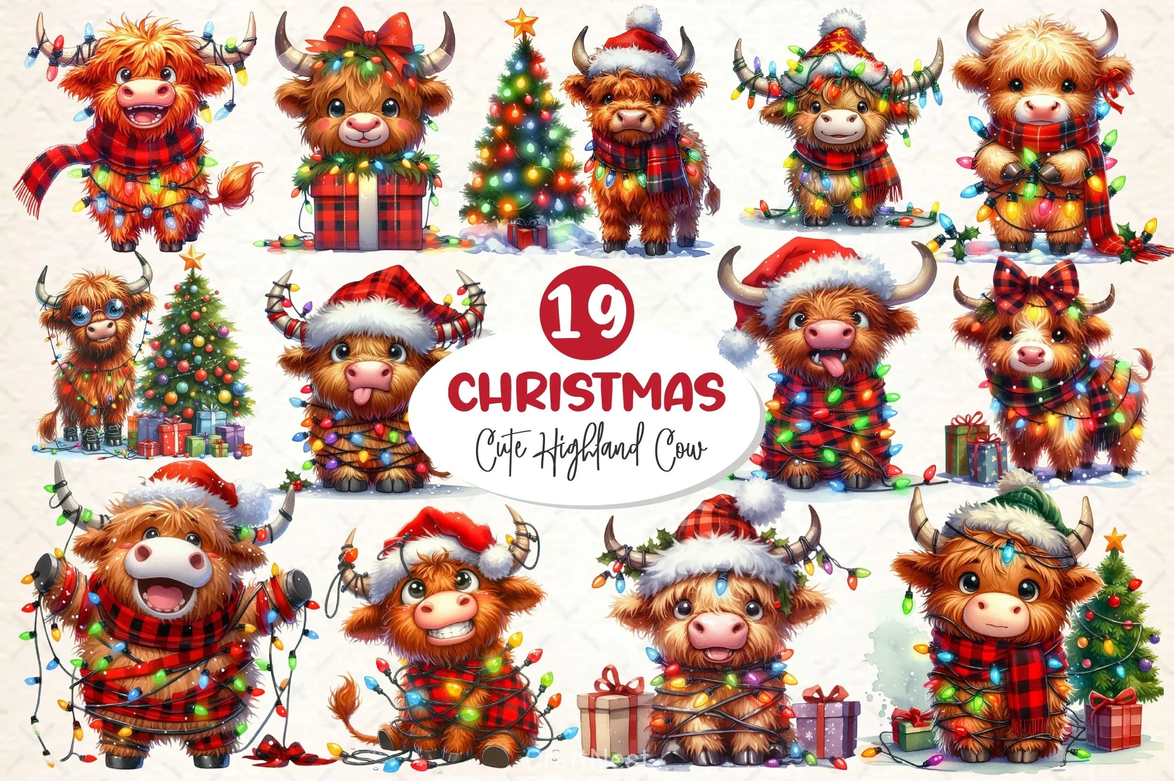 Cute Christmas Highland Cow Clipart Bundle 3 - CraftNest - Digital Crafting and Art