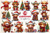 Cute Christmas Highland Cow Clipart Bundle