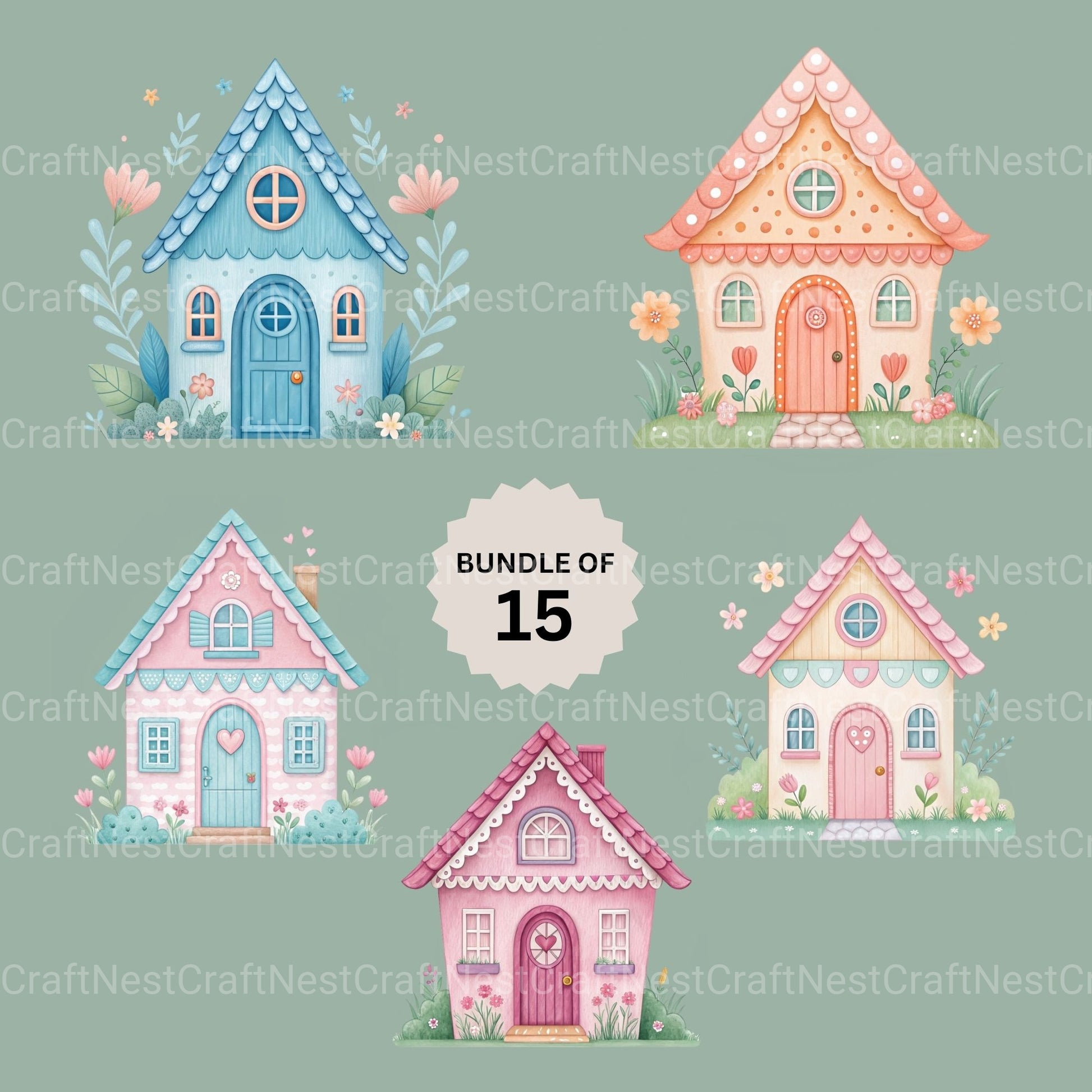 Whimsical Houses Clipart Bundle - CraftNest - Digital Crafting and Art