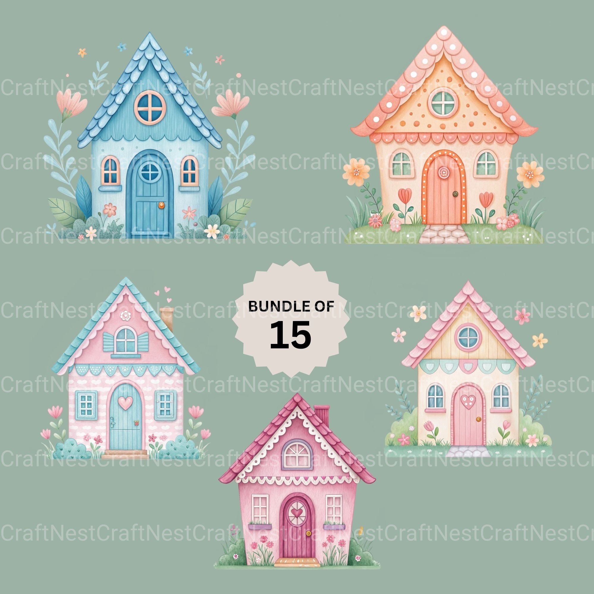 Whimsical Houses Clipart Bundle - CraftNest - Digital Crafting and Art