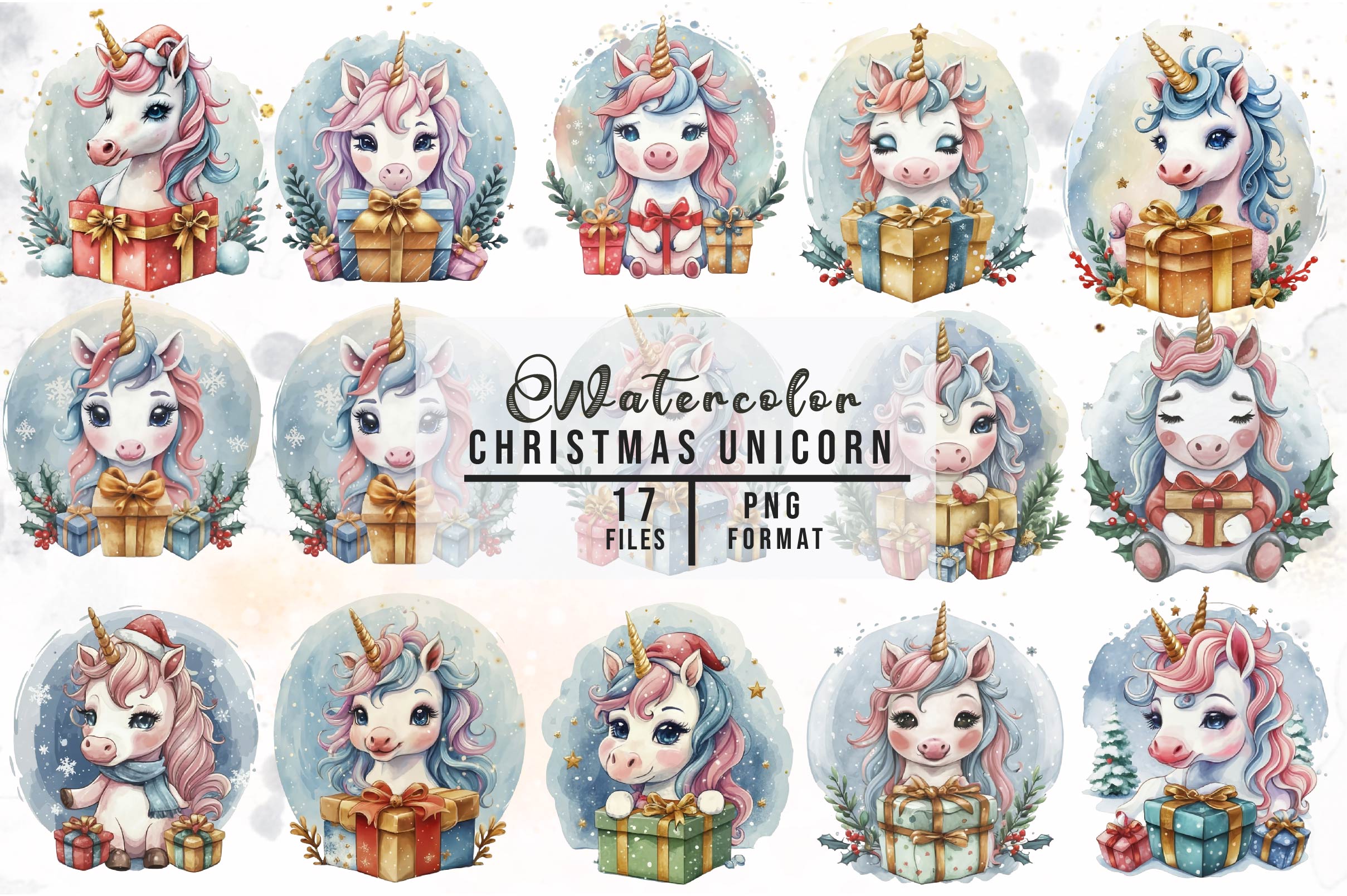 Magical Floral Christmas Unicorn Design Clipart Bundle - CraftNest - Digital Crafting and Art