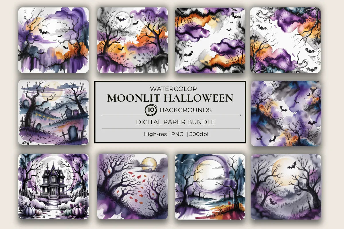 Moonlit Halloween Background Papers - CraftNest - Digital Crafting and Art
