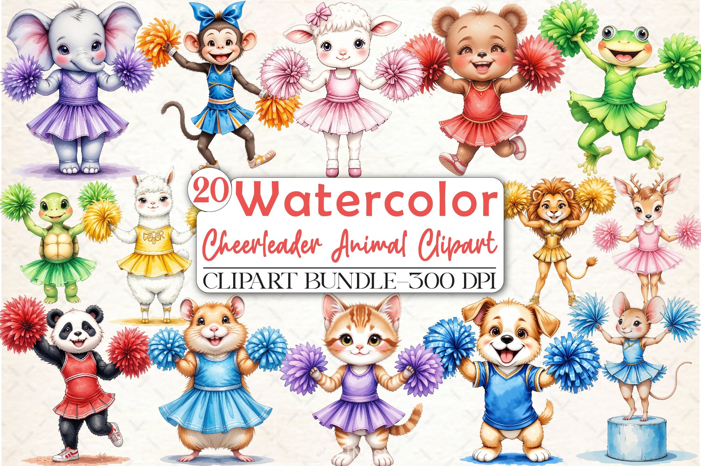Cheerleader Animal Clipart Bundle - CraftNest - Digital Crafting and Art